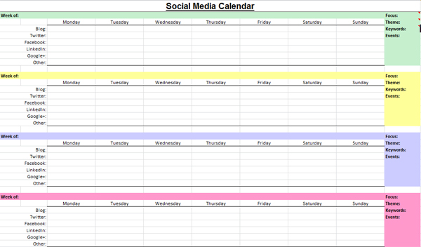 social media marketing content calendar